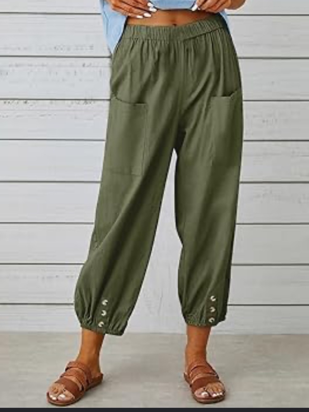 Lightweight Olive Green Cropped Pants in